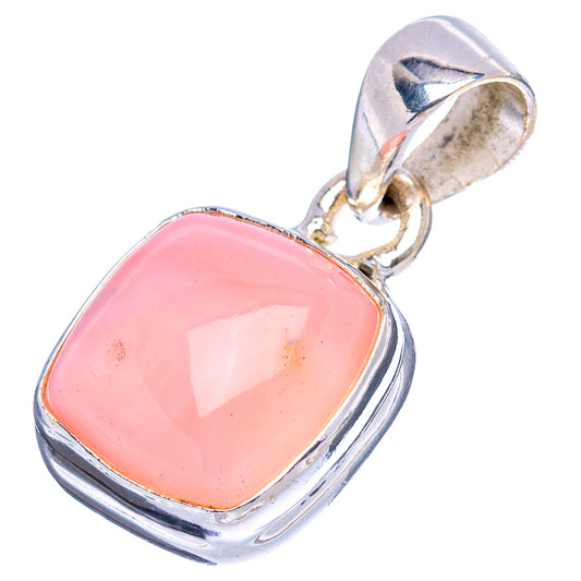 Pink opal pendant .925 sterling silver with square pink stone and loop bail
