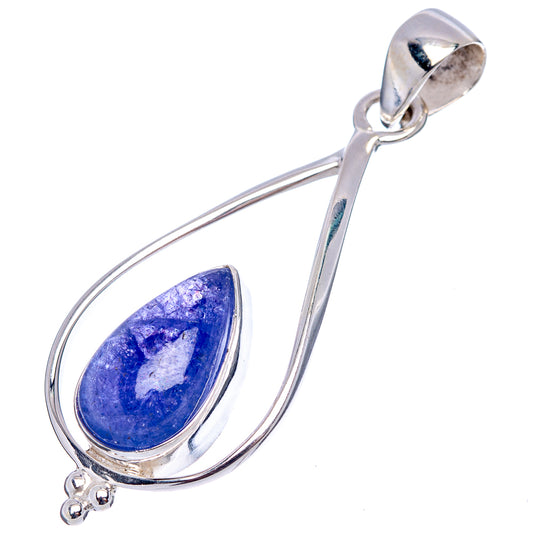 Side view sterling silver tanzanite teardrop pendant with blue gemstone and loop bail