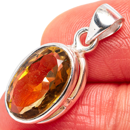 Oval faceted citrine gemstone pendant in .925 sterling silver with bail loop