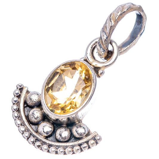 Sterling silver citrine pendant with round faceted gemstone, loop bail and crescent setting