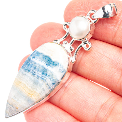 Blue Scheelite, Cultured Pearl Pendant 2 3/8" (925 Sterling Silver) P39283