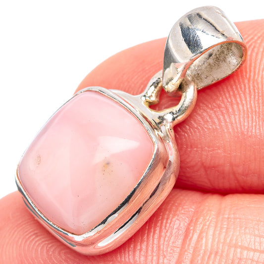 Pink opal pendant in .925 sterling silver, square bezel with loop bail