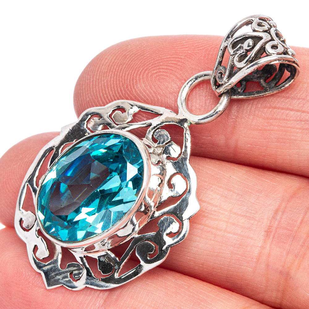 Blue Topaz Pendant 1 5/8" (925 Sterling Silver) P40101