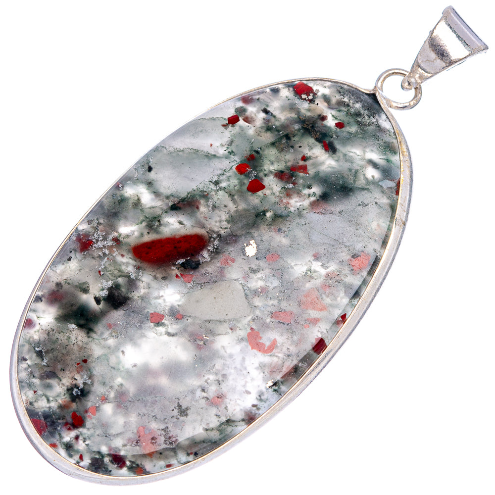 African Bloodstone Pendant 2 3/8" (Silver Plated)