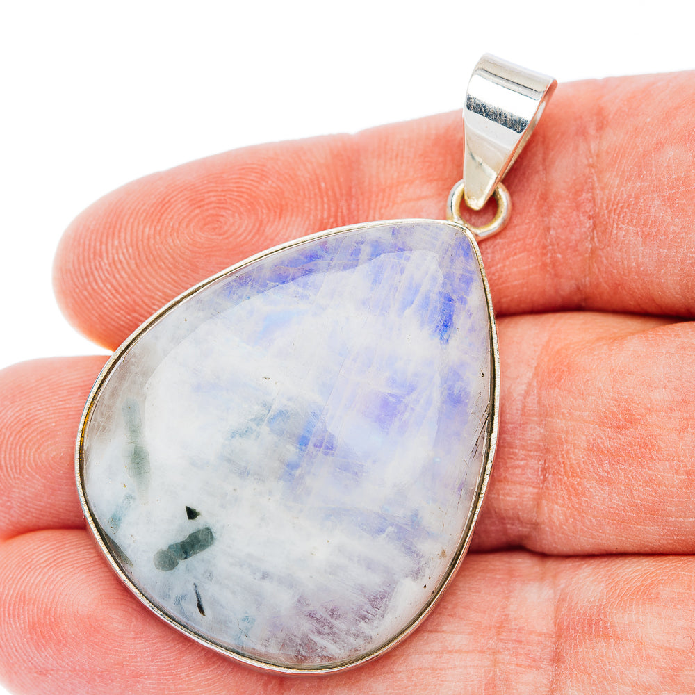 Teardrop moonstone pendant in .925 sterling silver with blue-gray flash and round bail