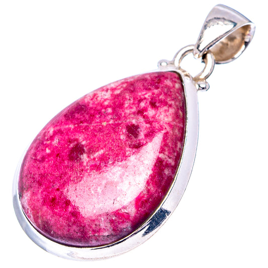 Sterling silver thulite teardrop pendant with pink speckled pear stone and loop bail