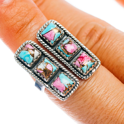 Exclusive Southwestern Style Cotton Candy Turquoise, White Buffalo Turquoise Ring Size 7 Adjustable (.925 Sterling Silver)
