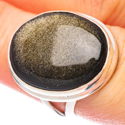 Golden Sheen Obsidian Ring Size 7 (925 Sterling Silver) R1623