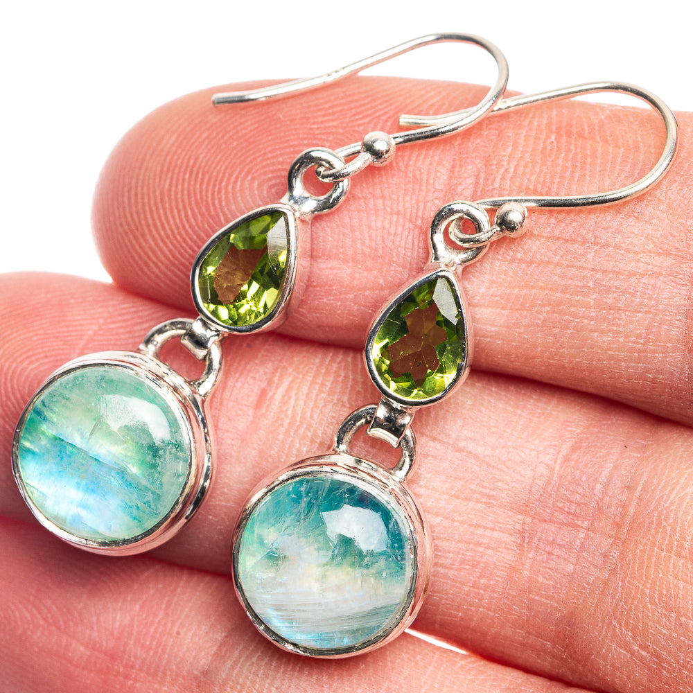 Green Moonstone, Peridot Earrings 1 1/2" (925 Sterling Silver) E432682