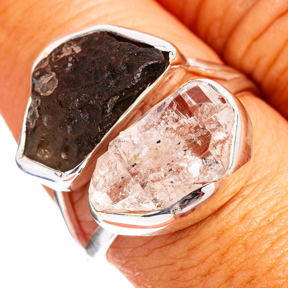 Rare Moldavite, Herkimer Diamond Ring Size 8.25 (.925 Sterling Silver)