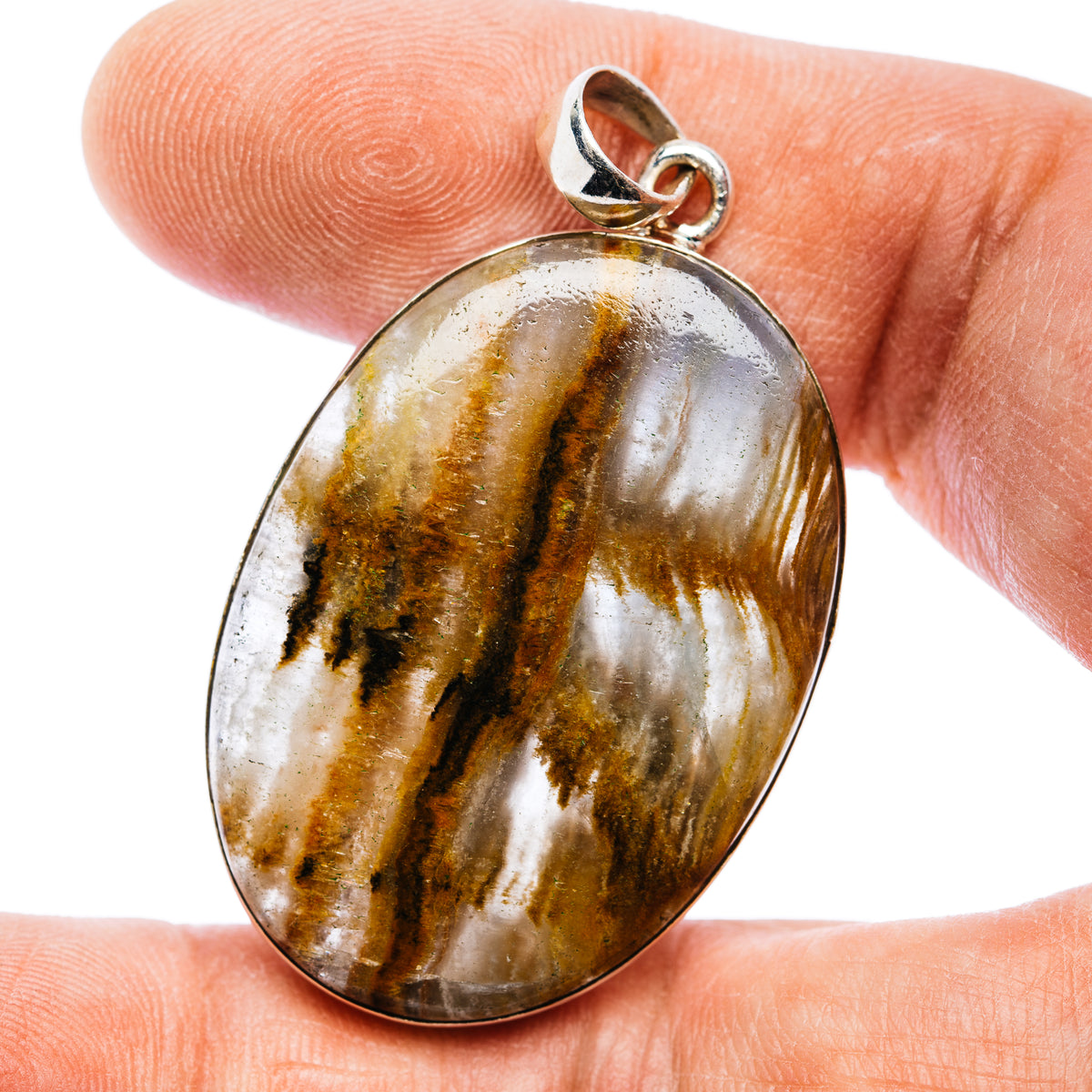 Rare Aquatine Lemurian Calcite Pendant 1 7/8" (.925 Sterling Silver)