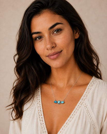 Southwestern Style Golden Hills Turquoise Necklace 17 to 19" (.925 Sterling Silver)