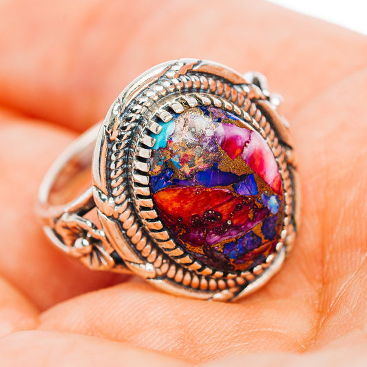 Southwestern Style Pink Dahlia Turquoise Ring Size 6.75 (.925 Sterling Silver)