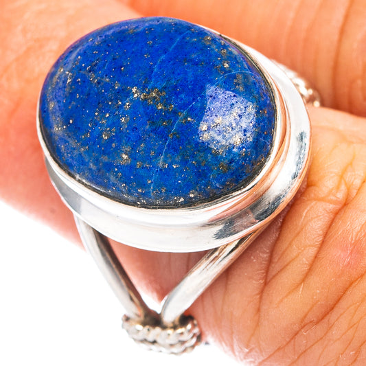 Sterling silver lapis lazuli cabochon ring with round blue stone