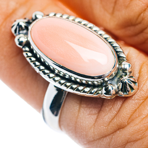 Premium Southwestern Style Pink Queen Conch Shell Ring Size 7 (.925 Sterling Silver)