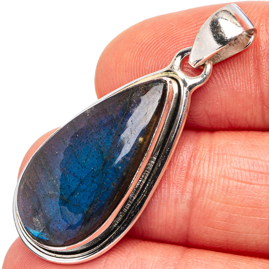 Sterling silver labradorite pendant with oval blue-gray iridescent stone, bezel setting