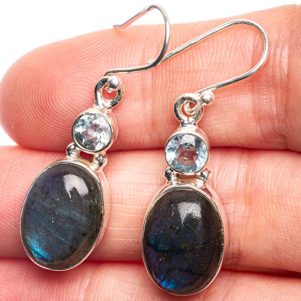 Labradorite, Blue Topaz Earrings 1 1/2" (925 Sterling Silver) E432538
