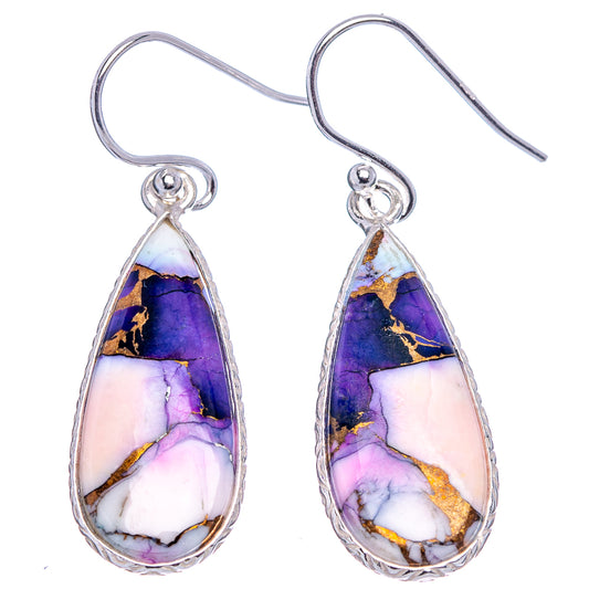 Sterling silver teardrop earrings with purple, blue, and white stone, fishhook style