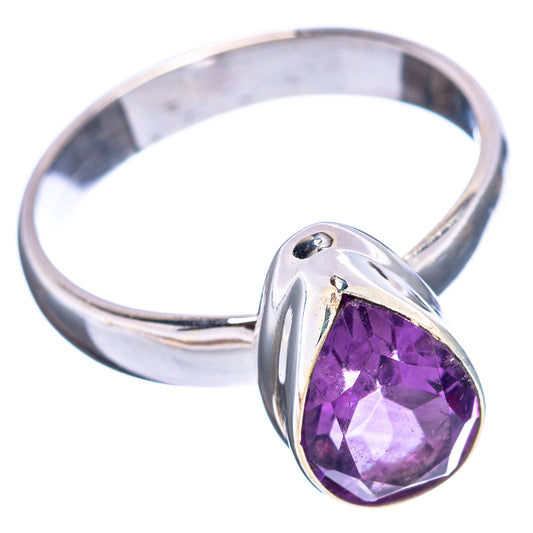 Sterling silver amethyst faceted teardrop ring, oval open bezel