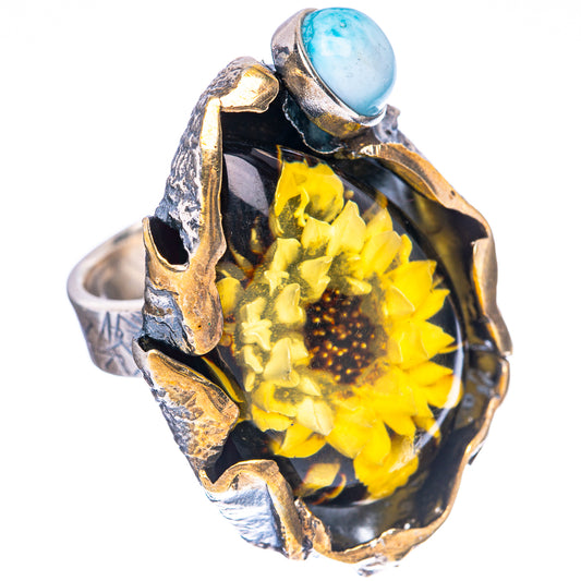 Amber Intaglio Sunflower Ring Size 6 Adjustable (925 Sterling Silver) R3827