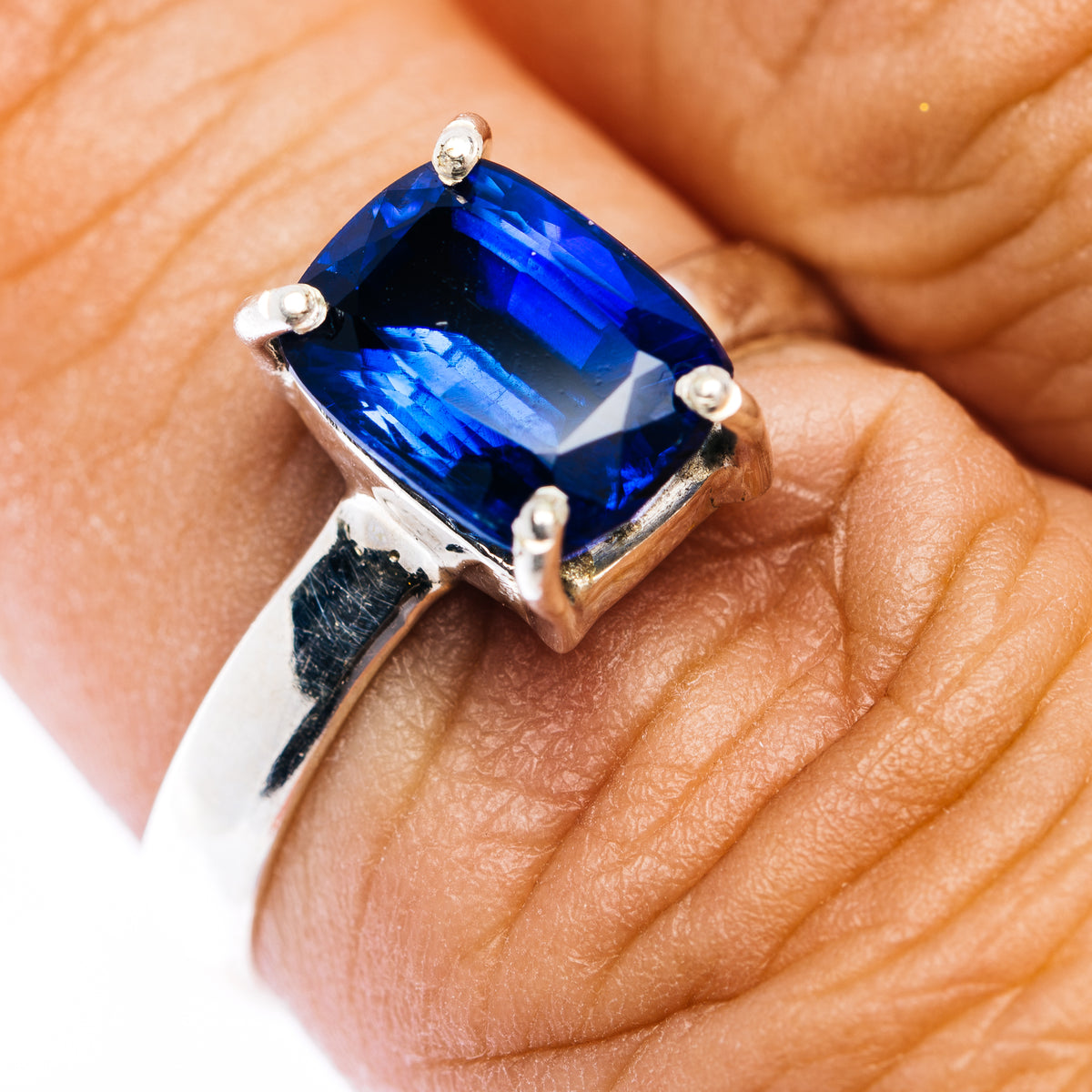 Faceted Sapphire Blue Kyanite Ring Size 8 (.925 Sterling Silver)