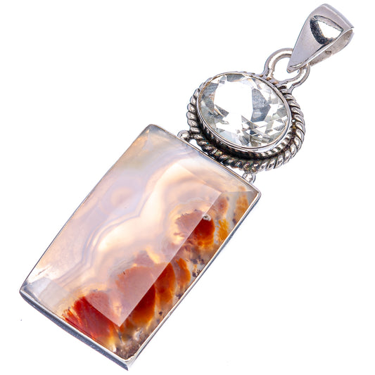 Sterling silver pendant with round faceted crystal and long rectangular agate bail