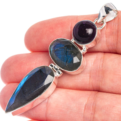 Labradorite, Amethyst Pendant 2 1/2" (925 Sterling Silver) P39792