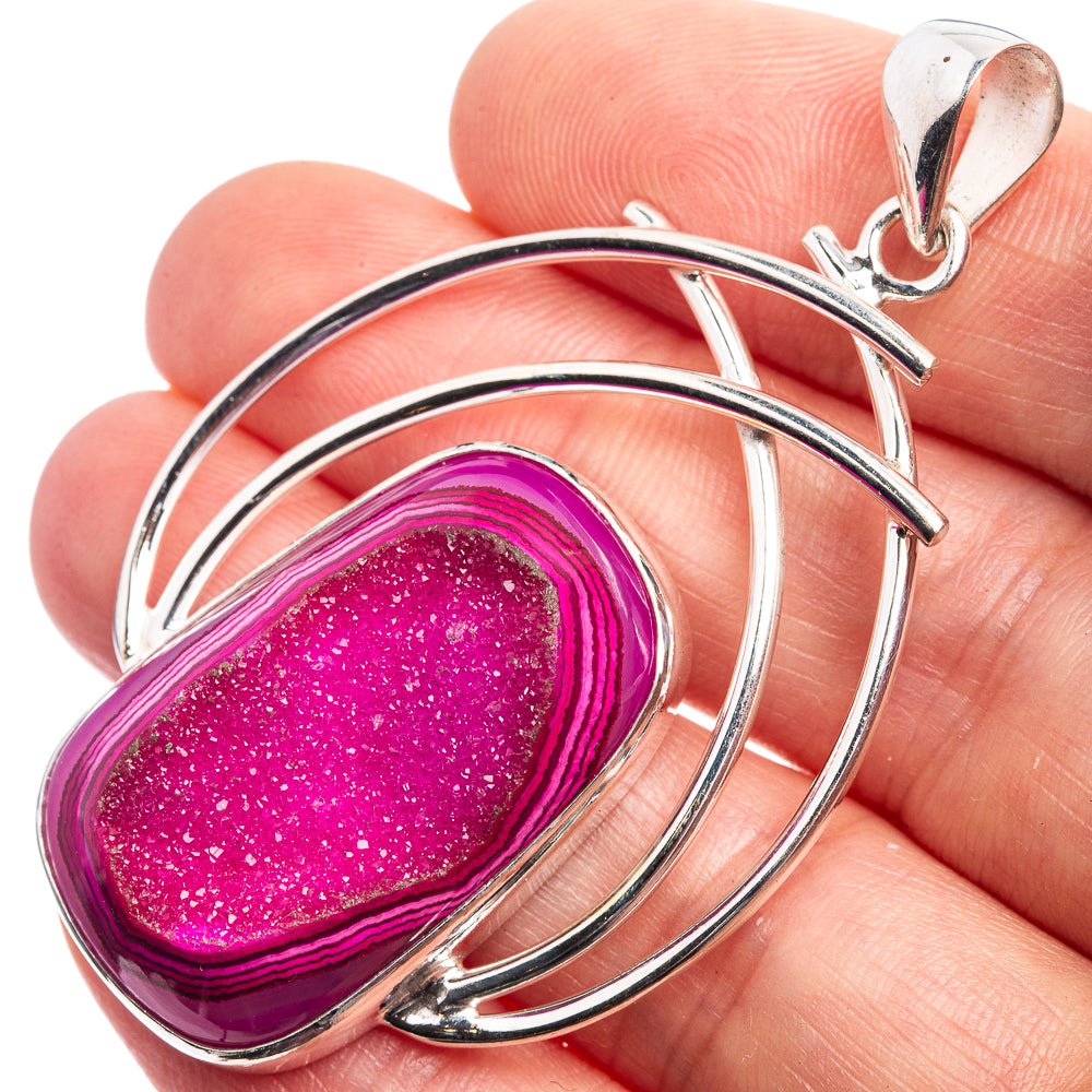 Pink Agate Druzy Pendant 2 1/4" (925 Sterling Silver) P39017