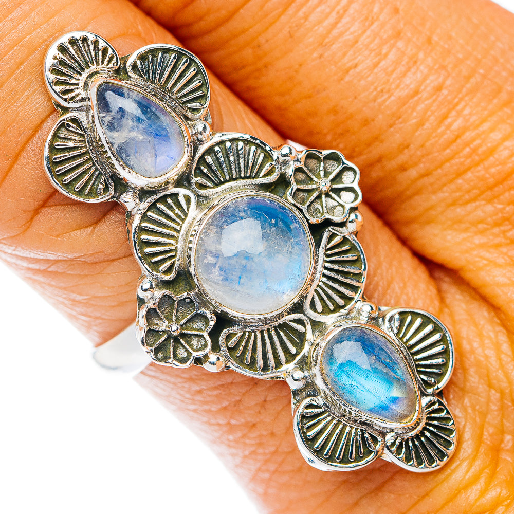 Rainbow Moonstone Ring Size 9 (.925 Sterling Silver)