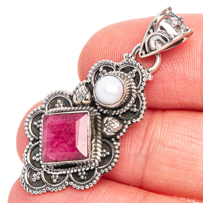 Ruby, Cultured Pearl Pendant 1 1/2" (925 Sterling Silver) P40269