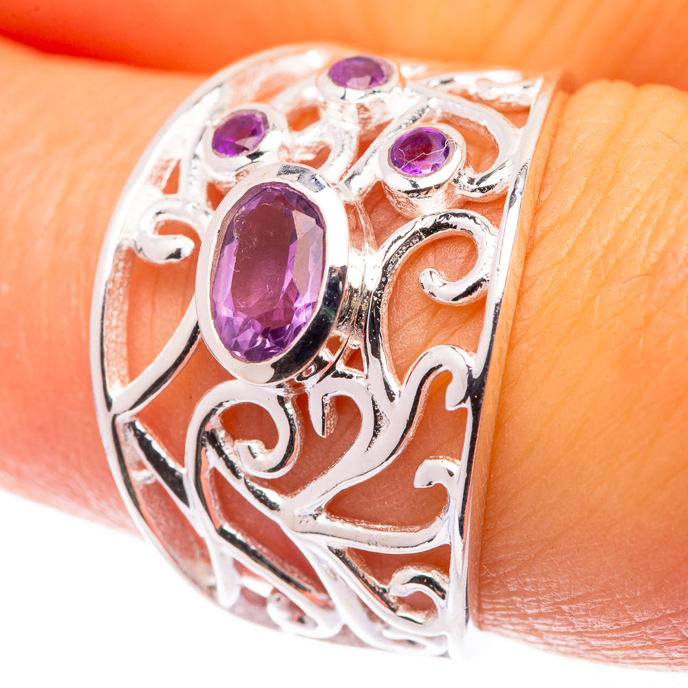 Faceted Amethyst Ring Size 7.25 (925 Sterling Silver) R140918