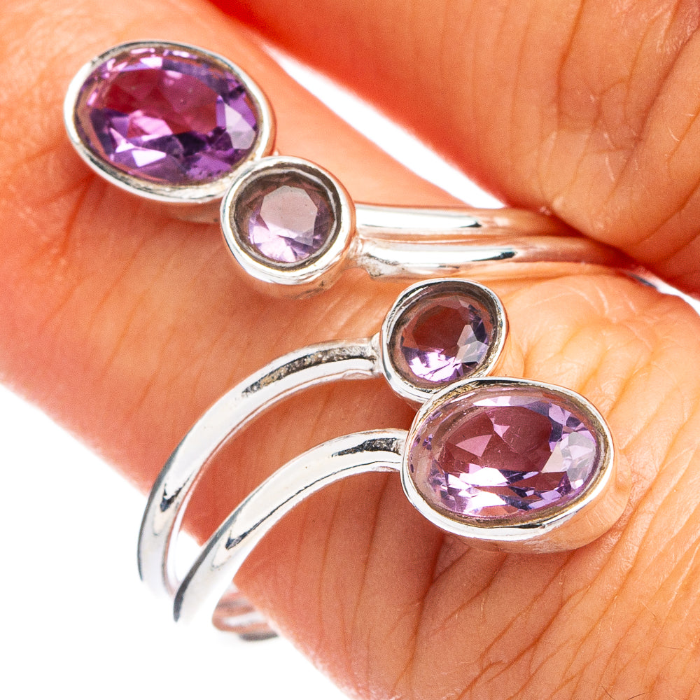 Amethyst sterling silver ring with oval purple gemstone cluster, size 8.75