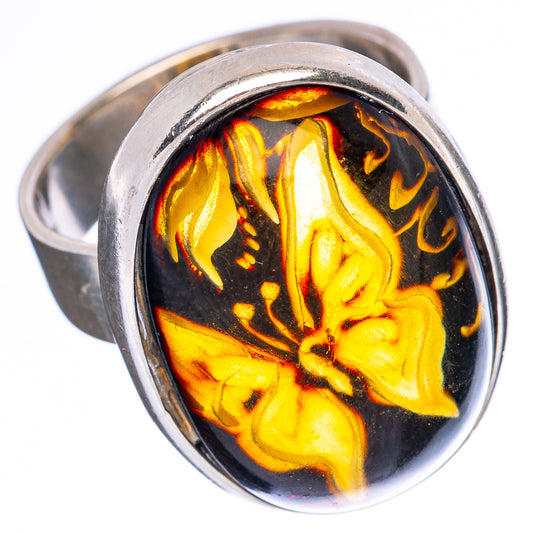 Amber Intaglio Butterfly Ring Size 5 Adjustable (925 Sterling Silver) R3809