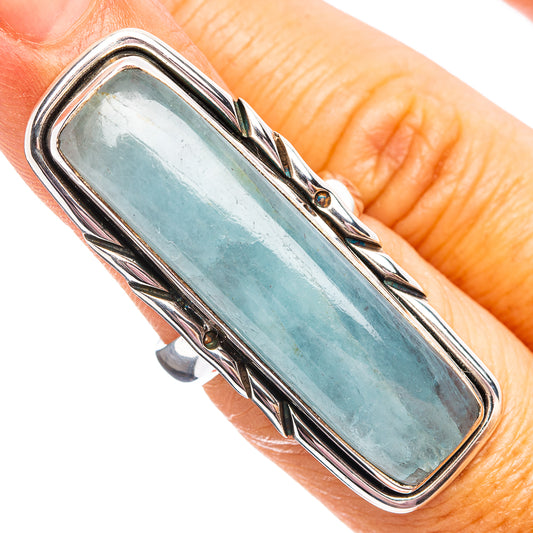 Aquamarine ring size 6 in .925 sterling silver with rectangular bezel and braided split shank