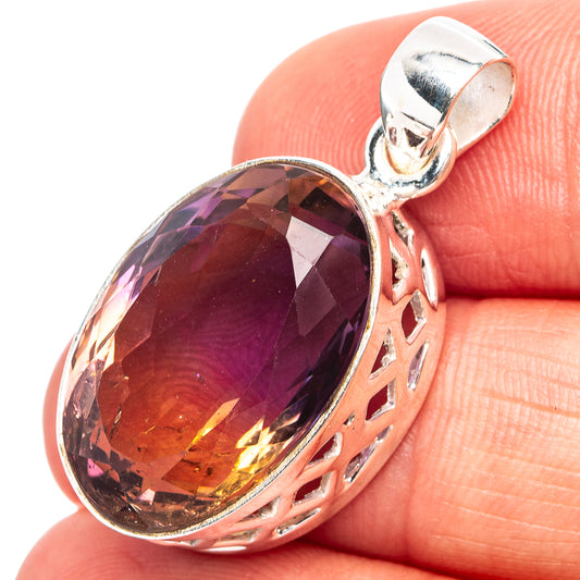 Oval faceted ametrine gemstone pendant in .925 sterling silver bezel, hinged bail