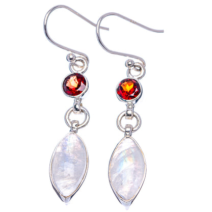 Rainbow Moonstone, Garnet Earrings 1 3/4" (.925 Sterling Silver)