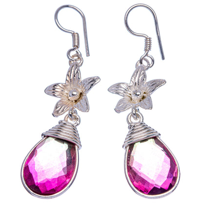 Garnet Flower Earrings 1 7/8" (925 Sterling Silver) E433357