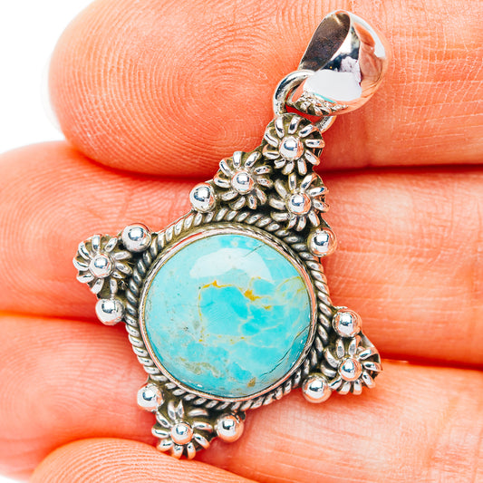 Southwestern Style Kingman Turquoise Pendant 1 3/8" (.925 Sterling Silver)