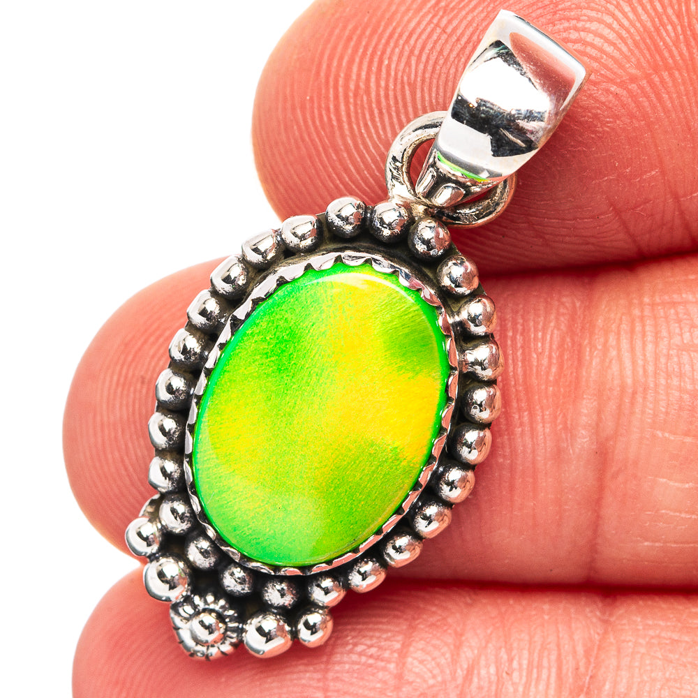 Green Aurora Opal Pendant 1 3/8" (.925 Sterling Silver)
