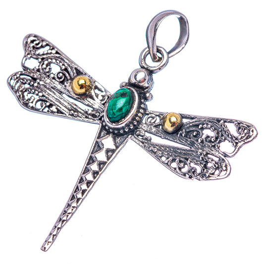 Dragonfly pendant in .925 sterling silver with green gemstone cabochon and loop bail