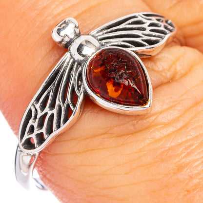 Baltic Amber Honey Bee Ring Size 8.75 (.925 Sterling Silver)