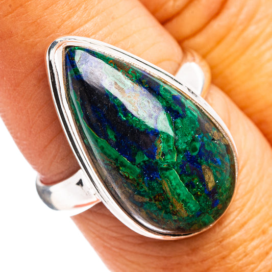 Oval azurite-malachite cabochon set in .925 sterling silver ring