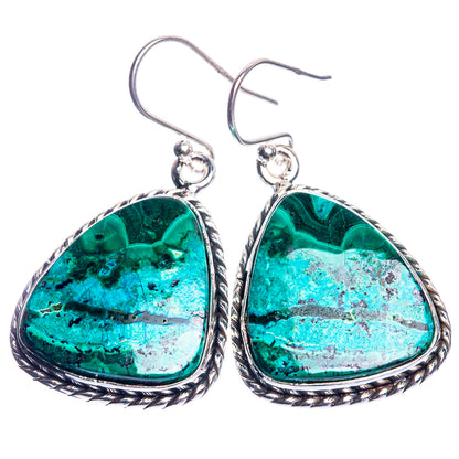 Malachite In Chrysocolla 925 Sterling Silver Earrings 1 1/2"