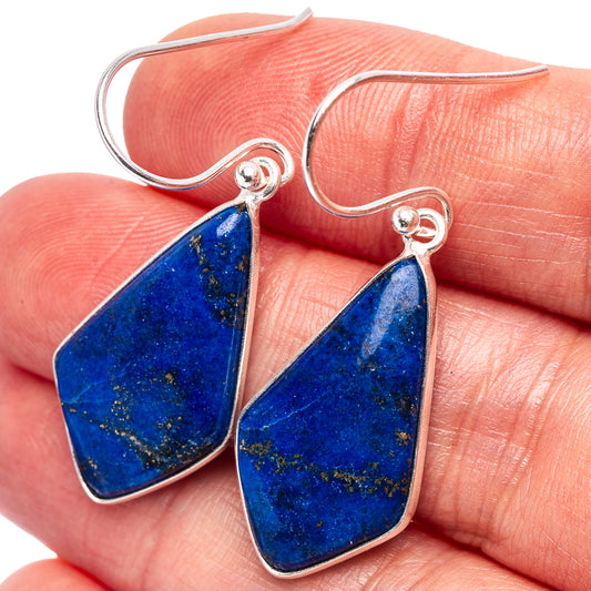 Sterling silver lapis lazuli drop earrings with blue teardrop stones and fishhook backs
