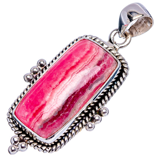 Rhodochrosite pendant in .925 sterling silver with pink striped stone, oval bezel