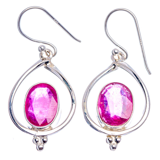 Sterling silver teardrop ruby earrings, magenta faceted gemstone drops with French hooks