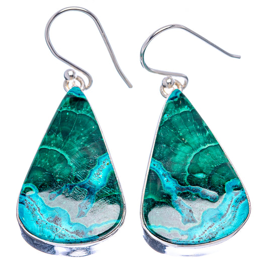 Teardrop malachite-pattern earrings with turquoise and green stone, sterling silver hooks