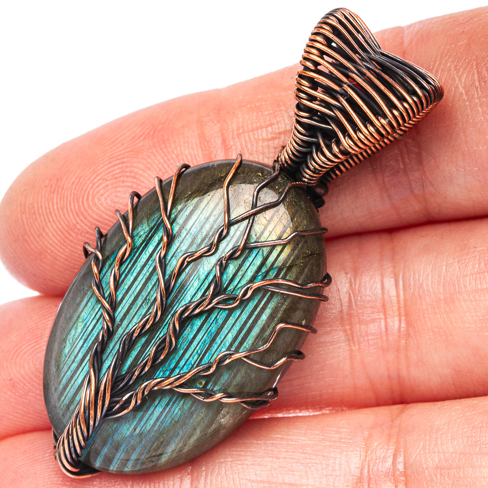 Labradorite Tree of Life Pendant 1 7/8" (Oxidized Copper)