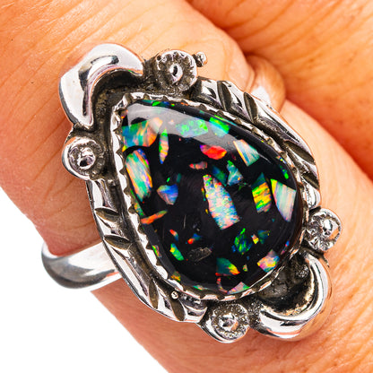 Southwestern Style Mosaic Opal Ring Size 8 Adjustable (.925 Sterling Silver)