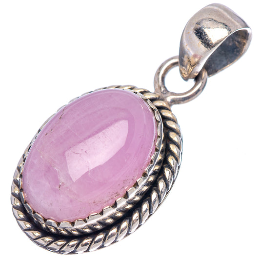 Oval pink gemstone pendant with braided rope edge and open silver bail loop